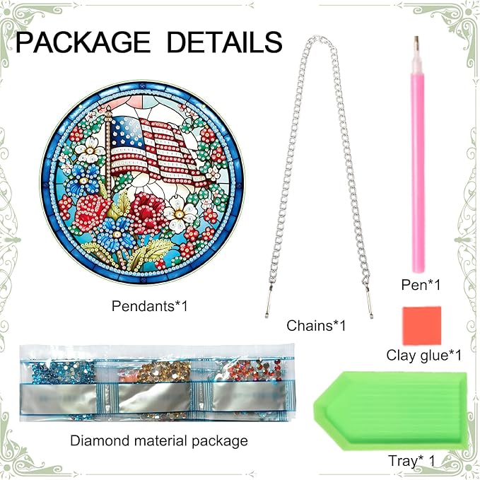 AiYuanzsh DIY Hanging Diamond Painting Pendant Set – Independent Flower Patriotic Art Board, Special Shaped Crystal Diamonds, Elegant Floral Wall Decor, Independence Day Gift for Friends and Family