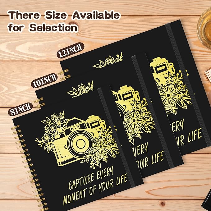 Scrapbook Album 12x12 inch, Travelling Journal Scrap Book Family Scrapbook Scrapbooking Supplies Kits Gift for Couples Anniversary Wedding (black, 12 x 12 inch)