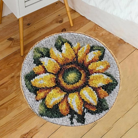 YP Sunflower Latch Hook Rug Kits for Adults,DIY Crochet Yarn Rugs Hooking Craft Kit with Color Preprinted Pattern Design for Beginners,Home Decoration Festival Gifts,20.5''x20.5''