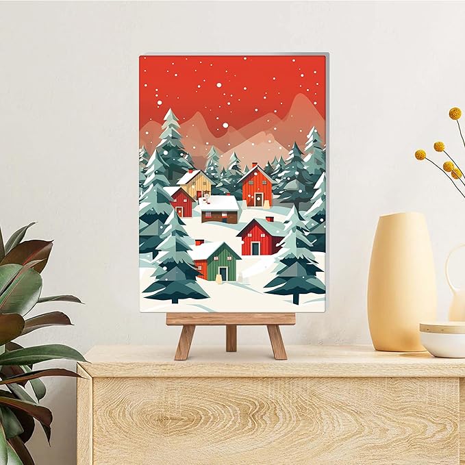 Reofrey Framed Paint by Numbers Kit for Adults & Beginner - 8x12 Inch Canvas Christmas Tree Paint by Numbers - Landscapes Educational & Creative Art Set for Beginners - Perfect for Home Decoration