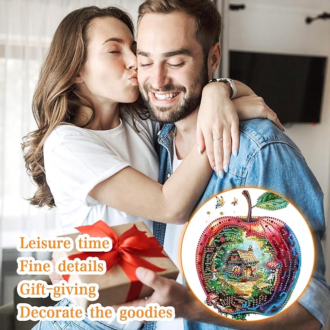 Ginfonr Diamond Painting Kits Hanging Pendant, Apple Diamond Art Kits for Adults, Special Shaped Rhinestone Magic House Diamond Art, Double Sided Home Hanging Kits for Garden Wall Window 8 x 8 inch