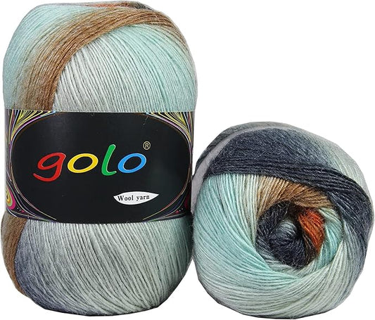 golo Wool Yarn for Knitting 550yd 0.22Ib Cachemire Multicolor Rainbow Yarn (Orange-Black)