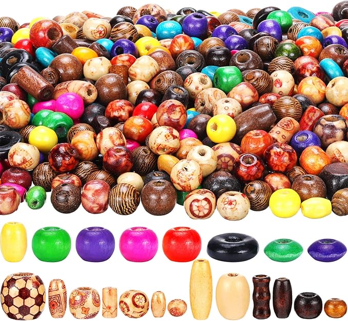 WILLBOND 1300 Pieces Wooden Beads for Crafts Colored Jewelry Making Painted Assorted African Beads for Hair Natural Wooden DIY for Adult Jewelry Making