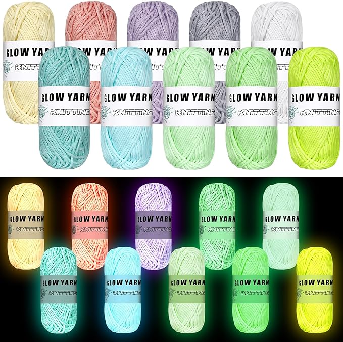 WILLBOND 10 Rolls Glow in The Dark Magic Yarn Luminous Neon Crochet Yarn for Crocheting DIY Knitting Glow Fingering Sewing Supplies for Crafts Sewing Party 54.7 yd Per Roll (Fresh Colors)