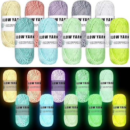 WILLBOND 10 Rolls Glow in The Dark Magic Yarn Luminous Neon Crochet Yarn for Crocheting DIY Knitting Glow Fingering Sewing Supplies for Crafts Sewing Party 54.7 yd Per Roll (Fresh Colors)