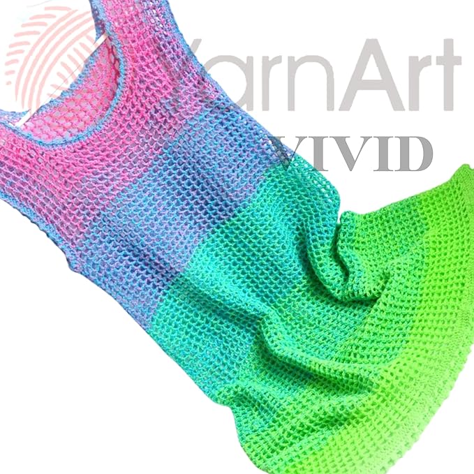 Yarn Art Flowers Vivid Yarn 250gr 8.80 oz 1094yds 55% Cotton 45% Acrylic Multicolor Cotton Fine Yarn Rainbow Crochet Spring Summer (506)