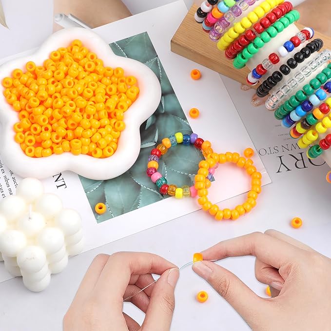 Plastic Pony Beads, 1000 Pcs, 6x9mm, for Bracelet, Hair Braiding, Friendship Bracelets, Jewelry Making (Orange)