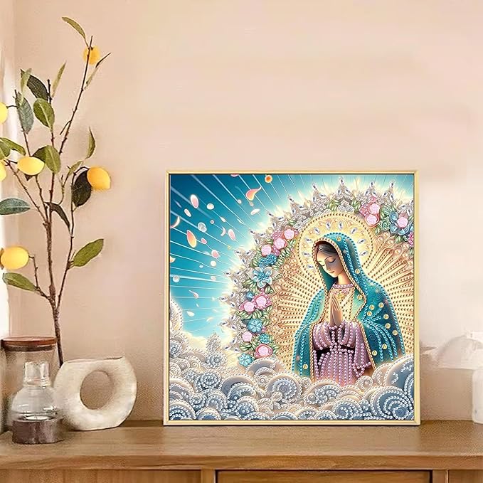 AiYuanzsh Special Shape Diamond Painting Kits for Adults, Virgin Mary Praying 5D Crystal Rhinestone Diamond Art Canvas, DIY Paint by Diamonds Religious Craft Kits, Christian Home Wall Décor Artwork