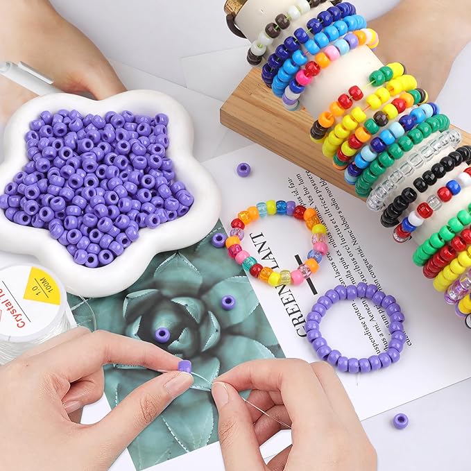 Plastic Pony Beads, 1000 Pcs, 6x9mm, for Bracelet, Hair Braiding, Friendship Bracelets, Jewelry Making (Purple)