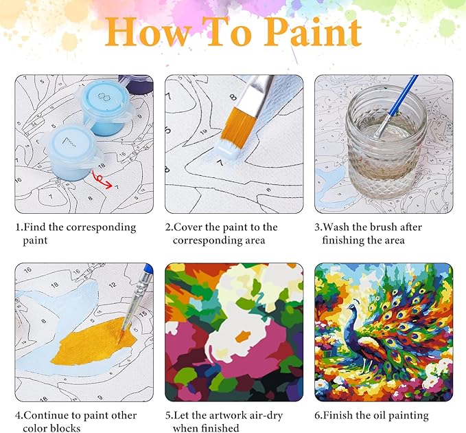Okarina Paint by Numbers Kit for Adults Beginner Peacock, Adult Paint by Number Kits on Canvas, Peacock Animal DIY Acrylic Oil Painting by Numbers for Adults, Perfect for Home Wall Decor 16X16 Inch