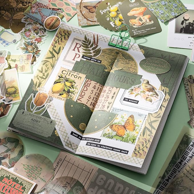 YagCu Aesthetic Scrapbook Kit, Junk Journal Scrapbooking Supplies, Vintage Journaling Set Bullet Journals Material, Large Collection for Women Adults Beginners, Arts Craft Ephemera