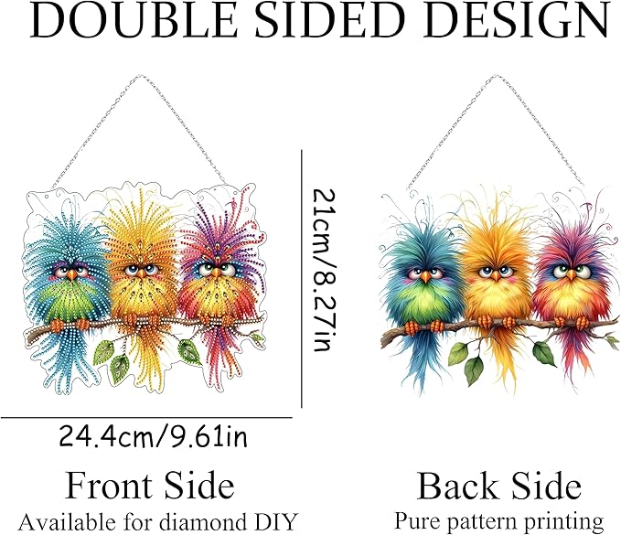 JJFox Diamond Art Hanging Kit for Adult,Special Shaped Rhinestone,Double Sided DIY Acrylic Diamond Art Painting Window Pendants Home Garden Wall Hanging Kits Hanging Ornament (Bird)