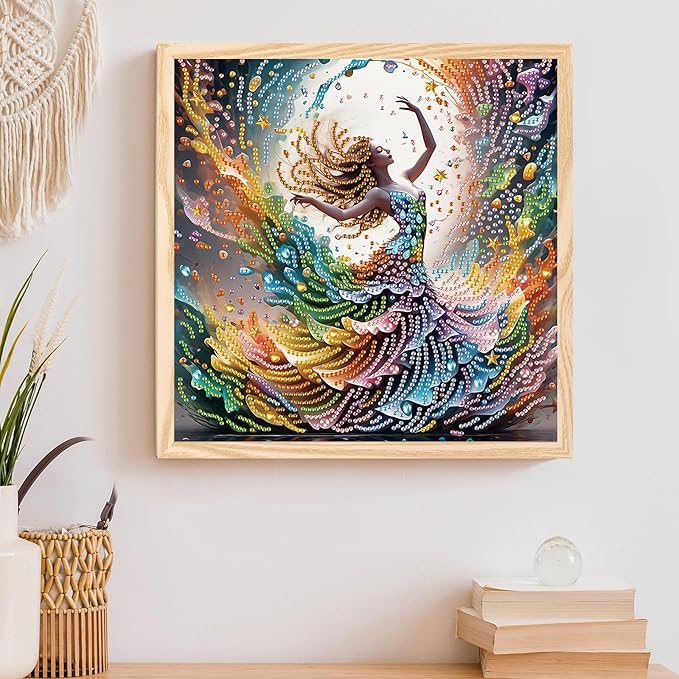 AiYuanzsh DIY Diamond Art Painting Kits for Adults, 5D Special Shape Crystal Rhinestone Diamond Art Kits for Beginners, for Home Wall Decoration Gift 12x12 inch, Beautiful Dancer