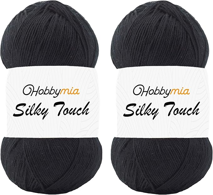 Silky Touch Acrylic Yarn - Soft Sport Weight Yarn for Crochet & Knitting - 100g / 383yds - 100% Microfiber Acrylic - Lightweight Fine Smooth Yarn(Black - Black, 2 Skeins)