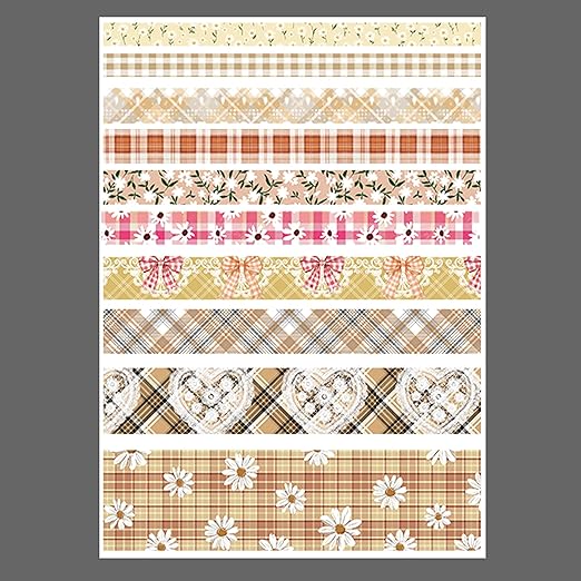 10 Rolls Vintage Floral Washi Tape Set Pastel Plaid Arts Adhesive Tapes Soft Colors Decorative Masking Tape Sets for Craft, Kids, Scrapbook, DIY, Gift Wrapping (Golden Daisy)