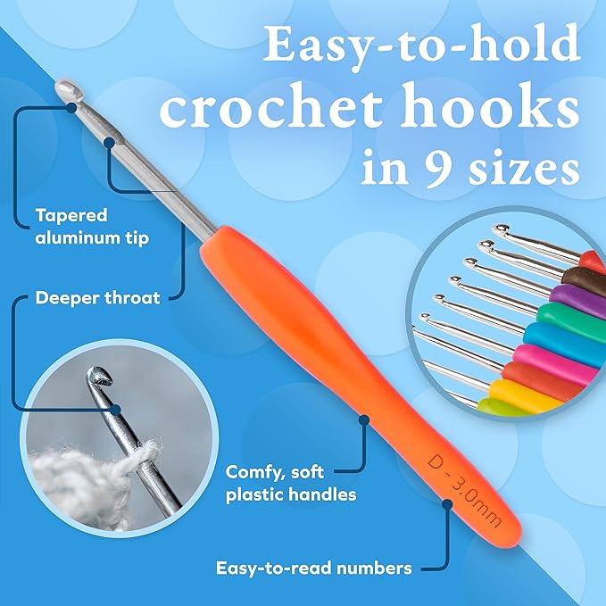 Miloll Crochet Hooks 31 Pcs Set - Yarn Crochet Kit w/ 9 Ergonomic Hook Sizes, 6 Yarn Needles, Additional Knitting & Crochet Supplies and Carrying Case﻿ for Crocheters