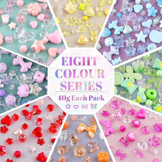 500-550PCS TINKRSTUFF Assorted Mix Acrylic Beads For Bracelet Making, Cute Beads For Jewelry Making Flower Bow Butterfly Candy Heart Gummy Bear Kawaii Aesthetic Bead,DIY Necklace Keychain Phone Charms
