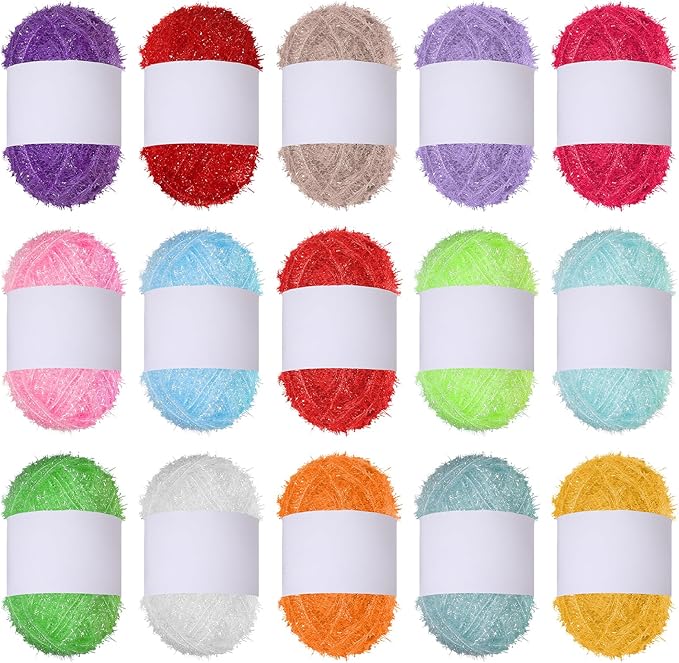 15 Skeins Scrubby Yarns for Dishcloths, Polyester Craft Yarn Assortment for Crocheting & Knitting, 1500 Yards Total, Multi-Color Dishwashing Scrubber Yarn for DIY Projects