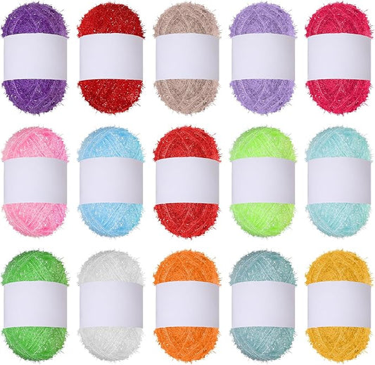15 Skeins Scrubby Yarns for Dishcloths, Polyester Craft Yarn Assortment for Crocheting & Knitting, 1500 Yards Total, Multi-Color Dishwashing Scrubber Yarn for DIY Projects