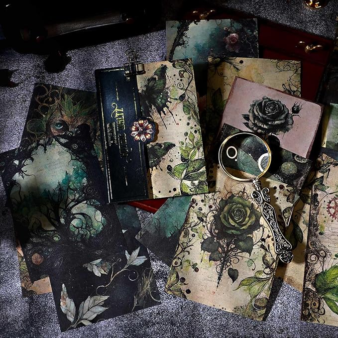 80 Sheets Gothic Scrapbook Paper, Vintage Junk Journal Supplies for Scrapbooking Kit, Magic Decorative Paper for Journaling Book Pages, Dark Academia Wall Decor for Room Decorations