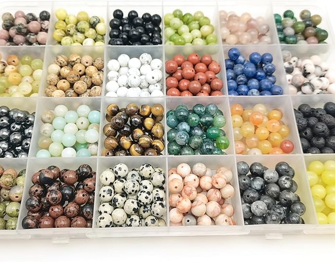 960pcs Natural Stone Beads Polished Beading 6mm Loose Beads Gemstone Crystal Energy Stone Healing Power for DIY Jewelry Making (6mm 24 Materials R2)