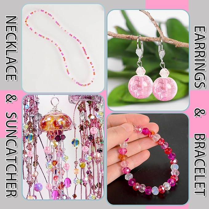 636pcs glass beads for jewelry making - pink red valentine's day craft crystal beads with loose beads sparkly faceted beads hole drilled diy for bracelets craft earrings necklace jewelry making