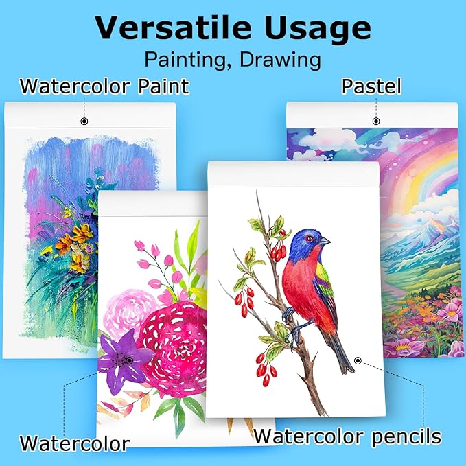 Hapikalor 11"x14" Watercolor Paper Pad, 1-Pack, 140lb/300gsm Artist Painting Drawing Paper Book, Art Supplies for Adults Kids, Watercolors, Watercolor Paint Set, Sketchbook, Journal, Teal