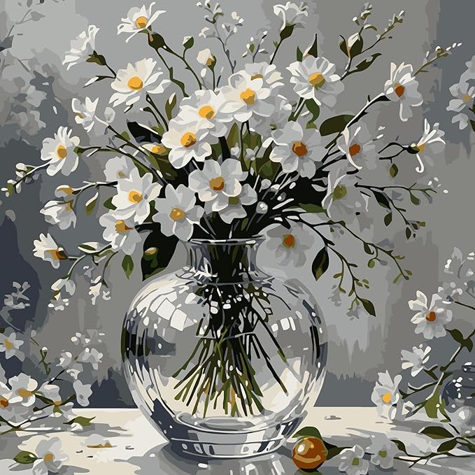 Mosaflare Paint by Numbers for Adults Beginner, Daisy Adult Paint by Number Kits on Canvas, DIY Acrylic Oil Easy Painting by Numbers for Home Wall Decor 16X16 inch (Without Frame)