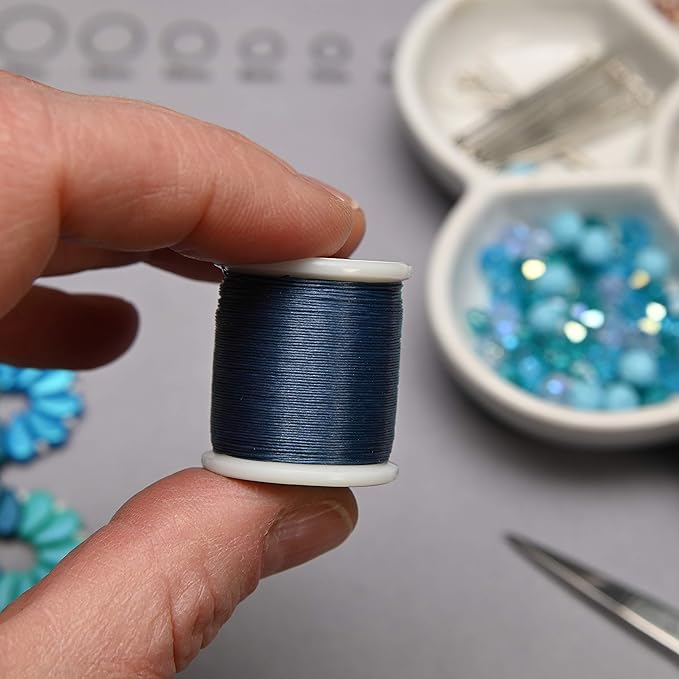 KO Nylon Beading Thread, Denim Blue Color, Japanese Pre-Waxed 100% Nylon, 330TEX, Tangle Resistant Knotting Cords, 50m /55 yds Spool, Use for Seed Bead Projects, Loom Work & Bead Weaving