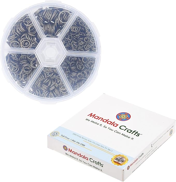 Mandala Crafts Assorted Antique Brass Jump Rings Jewelry Findings Metal O Rings for Jewelry Making Supplies - 1250 4mm to 10mm Small Open Jump Rings Kit for Necklace Earring