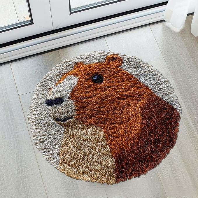 Latch Hook Rug Kit Cute Capybara Round Carpet Crochet Yarn Craft DIY Hook and Latch Door Mat Tapestry for Christmas Home Floor Decoration 50x50cm-1