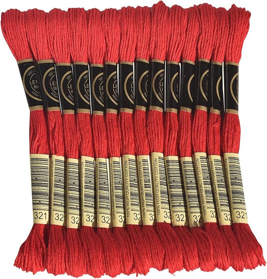 LE PAON Embroidery Floss, 14-Pack Six Strands 100% Long Staple Cotton Embroidery Thread, 8.7-Yard，Color Number：321, Christmas Red