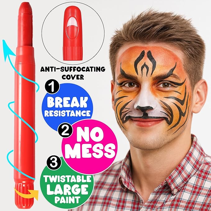 Jim&Gloria Face Paint Kit with Stencils, 12 Large Professional Face Painting Kit for Kids Party Makeup, Facepaint Washable Body Paint for Adults Skin Color Crayons, Girls Christmas Gifts, Crafts Toys