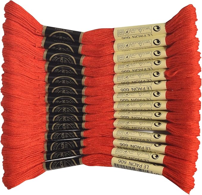 14-Pack Embroidery Floss, Six Strands Floss100% Long Staple Cotton Embroidery Thread, 8.7-Yard，Color Number：606, Bright Orange Red