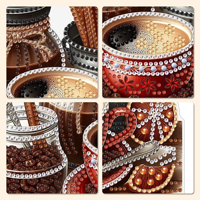 MXJSUA Coffee Kitchen Utensils Diamond Art Hanging Kits for Adults Beginners, Crystal Diamond Suncatchers, Special Shape Diamond Painting Pendant Window Ornament Gifts for Home Garden Door Wall Decor