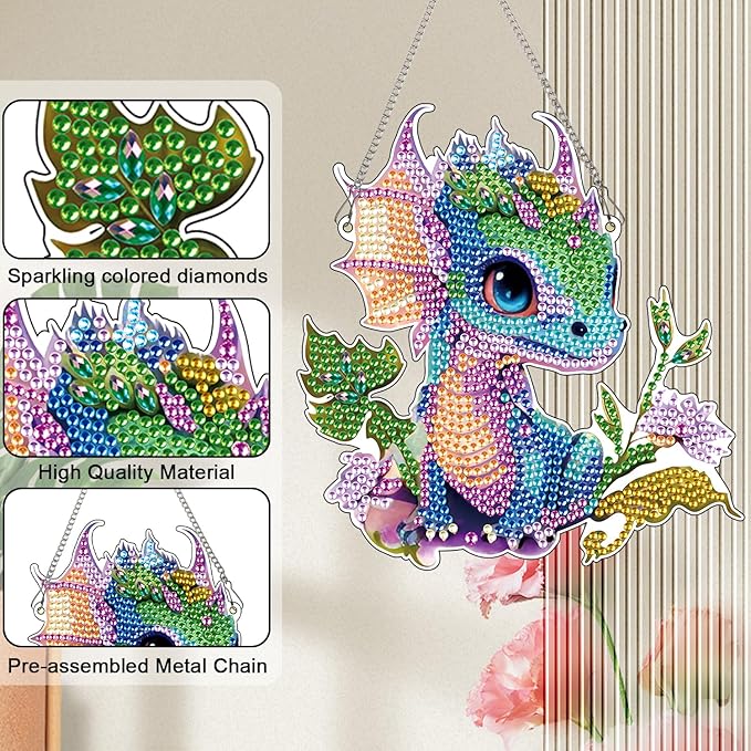 AiYuanzsh 5D DIY Diamond Art Hanging Pendant Kit, Dragon Acrylic Diamond Painting Ornament, Special Shaped Diamond Art Mosaic Suncatcher for Window and Home Decor