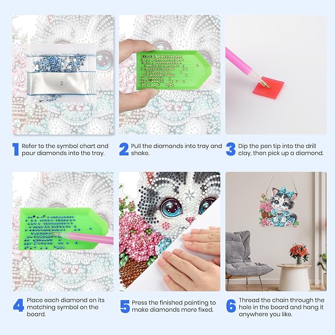 MXJSUA Big Eyes Cat Diamond Art Hanging Kits for Adults Beginners, DIY Acrylic Special Shaped Crystal Diamond Gem Drills Pendant Art Painting Ornament for Home Wall Decor Gift