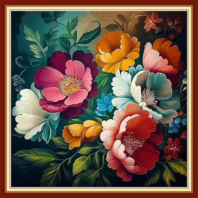 Redxing Stamped Cross Stitch Kits Embroidery kit for Beginners Adults Full Range of Embroidery Patterns Starter Kits DIY Printed Cross Stitch Kits Needlepoint Kits 11CT-Magical Flowers 18x18 inchs