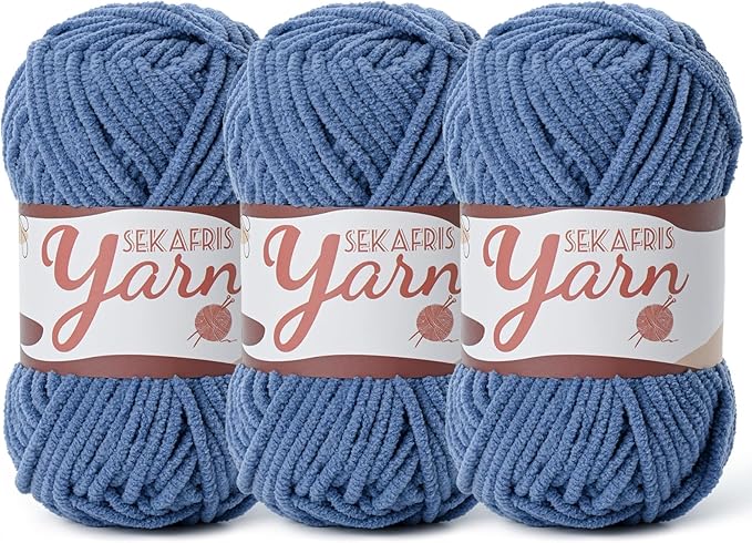 3 Pack Fluffy Velvet Yarn for Crocheting，Baby Blanket Yarn for Crocheting Soft，150g(196.8yds) Amigurumi Plush Chenille Crochet Yarns，Puzzle Yarns for Crochet Weaving Craft（3 Navy Blue）