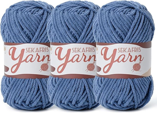 3 Pack Fluffy Velvet Yarn for Crocheting，Baby Blanket Yarn for Crocheting Soft，150g(196.8yds) Amigurumi Plush Chenille Crochet Yarns，Puzzle Yarns for Crochet Weaving Craft（3 Navy Blue）