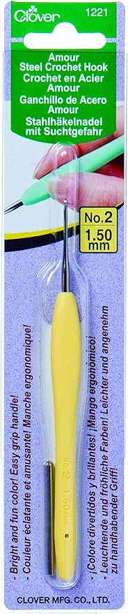 Clover 1221 Amour Steel Crochet Hook No. 2, 1.50mm , Yellow