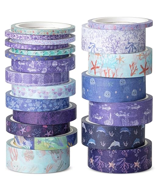 Mr. Pen- Washi Tape Set, 21 Rolls, 5 Yards/Roll, Assorted Sizes, Tide & Bloom Design, Washi Tape for Journaling
