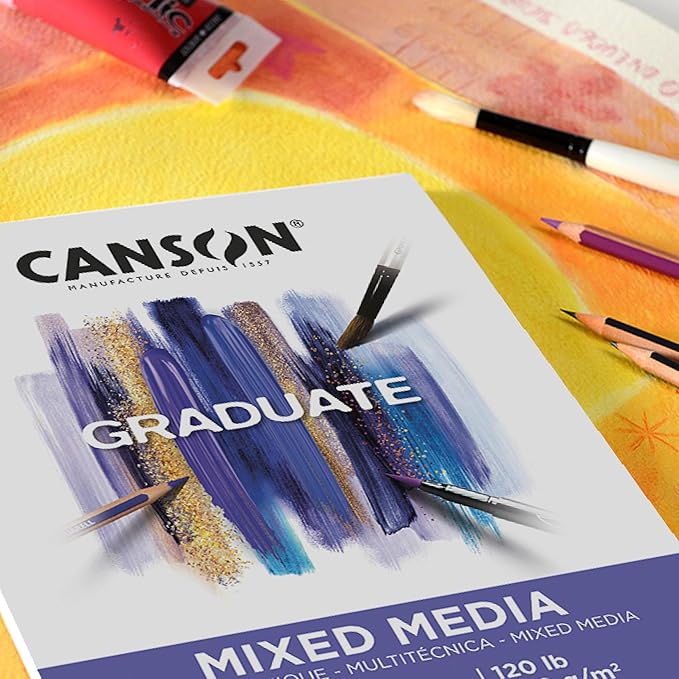 Canson Graduate Mixed Media Pad, Foldover, 11x14 inch, 20 Sheets | Artist Paper for Adults and Students - Watercolors, Mixed Media, Markers and Art Journaling