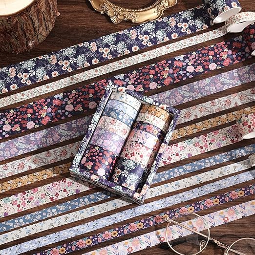 12 Rolls Floral Washi Tape Set - 0.4/0.6/0.8/1.2in Numerous Flowers Design Decorative Tapes for Journaling Scrapbooking Writable Vintage Scrapbook Supplies Letter Gift Craft Tape(Colorful2)