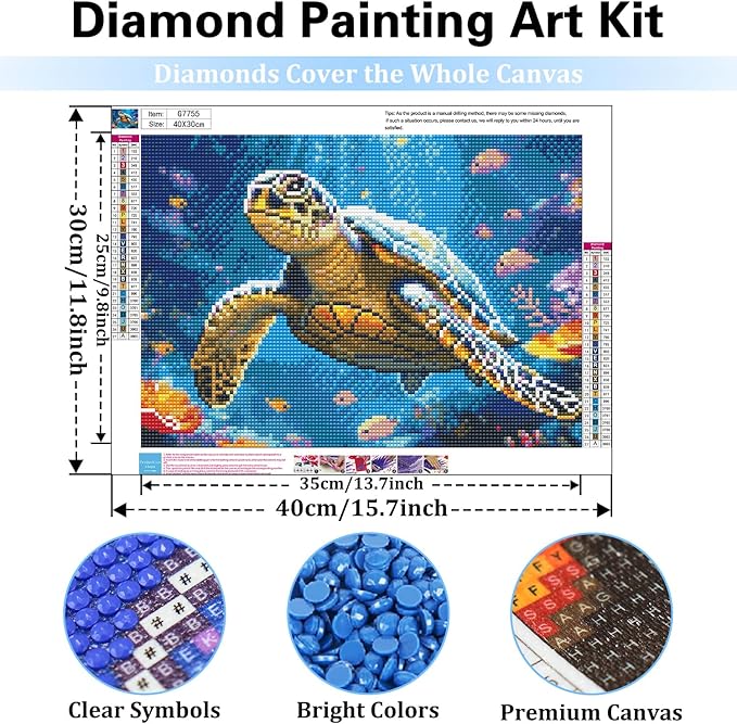 Reivworl Sea Turtles Diamond Art Kits for Adults, Turtles Diamond Painting Kits, Gem Art Kit for Gifts and Home Interior Decor 12x16 Inch