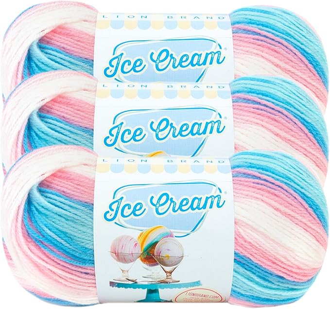 Lion Brand Yarn, Ice Cream Baby Yarn for Knitting, Crochet, and Crafts, Cake Batter, 3 Pack, DK Weight Colorful Acrylic Fiber for Baby Blankets, Hats, and Sweaters