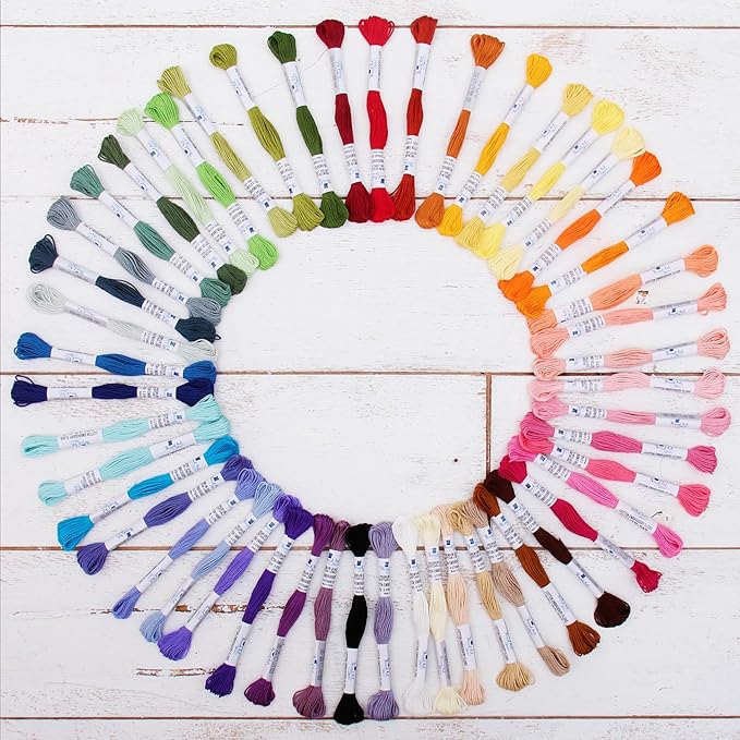 ThreadArt Huge 50 Color Premium Egyptian Long Fiber Cotton Embroidery Floss Thread Kit - Six Strand Set for Hand Embroidery, Friendship Bracelets, Cross Stitch and Crafts