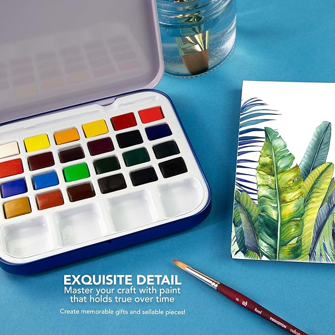 Daler Rowney Aquafine 24-pc Watercolor Travel Set - Watercolor Paint Set for Watercolor Paper and More - Watercolor Set for Artists and Students - Water Color Paint for All Skill Levels