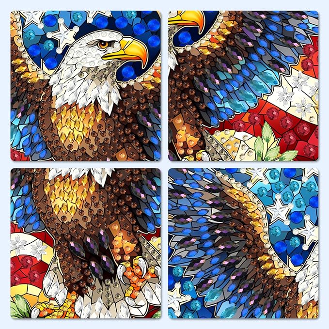 MXJSUA American Bald Eagle Diamond Painting Art Window Suncatchers, Diamond Art Kits for Adults Hanging Ornaments with Chain, 5D Special Shape Crystal Diamond Pendant Accessories for Decor Gift