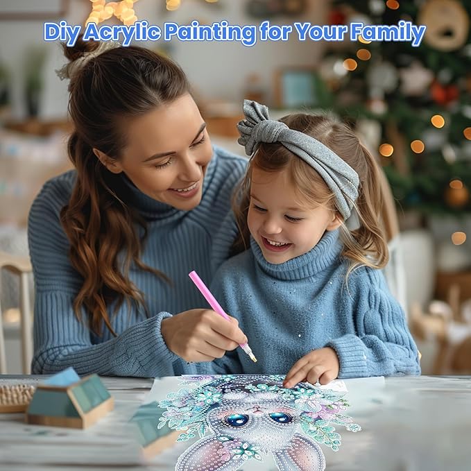 MOGTAA Easter Bunny Diamond Art Hanging Kits for Adults Beginners, Flowers Diamond Art Suncatchers, 5D Special Shape Animal Diamond Painting Window Pendant Kit for Home Wall Decor